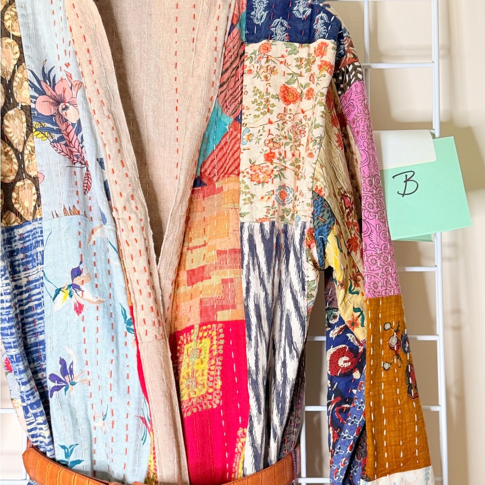 Source Unknown Multicolor Patchwork Robe With Belt - image 3